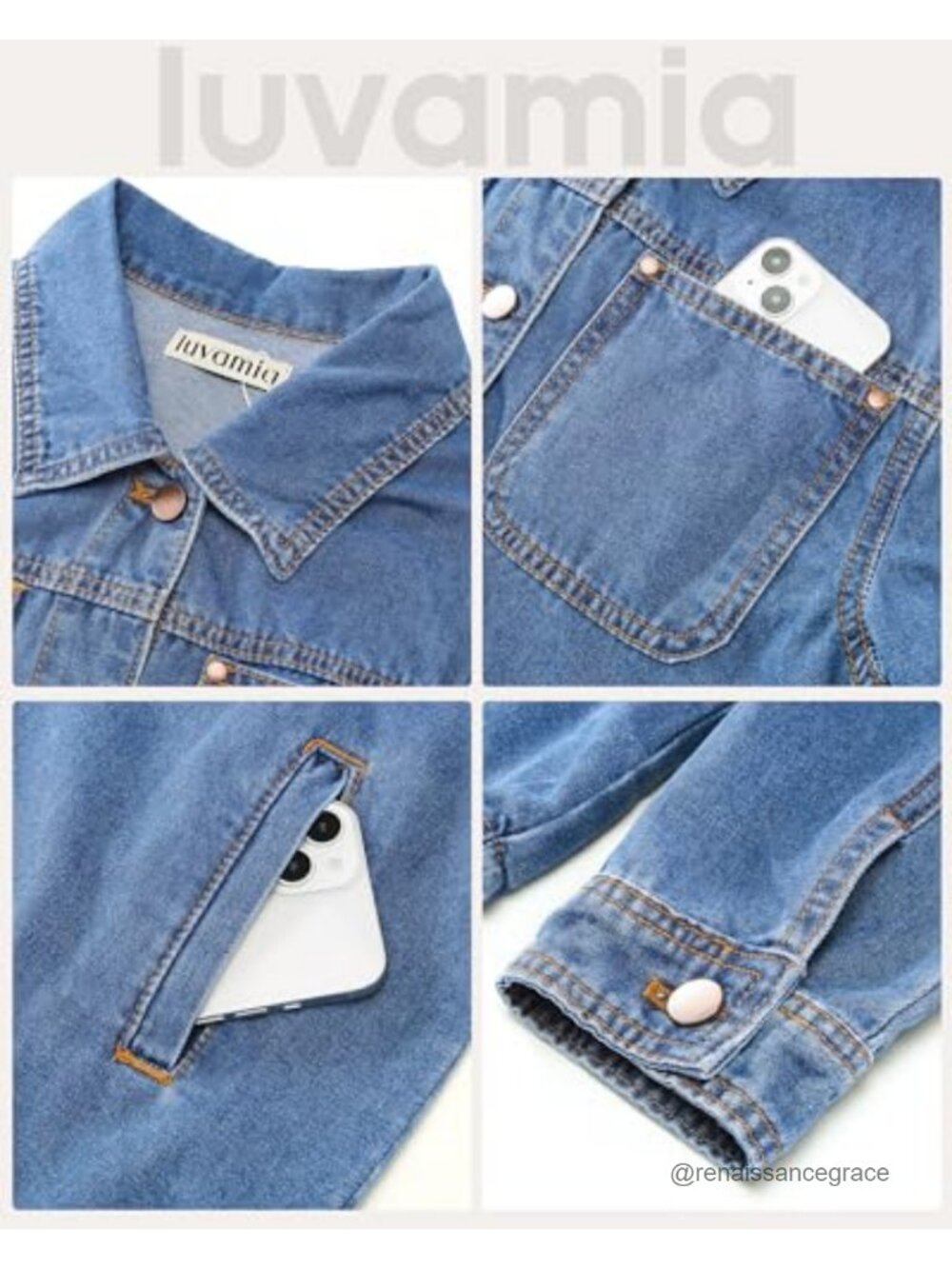 Denim Jacket Long Sleeve Button Down Shacket with Pockets - Picture 5 of 6